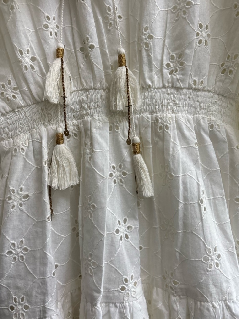 Alicia Bell Eyelet Dress medium White Boho Cottagecore Mini Ruffle Tiered - Picture 6 of 11